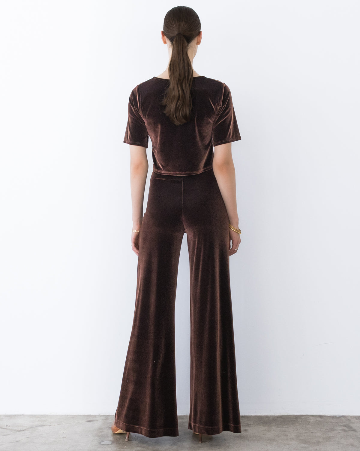Chocolate Stretch Velvet Short Sleeve Top