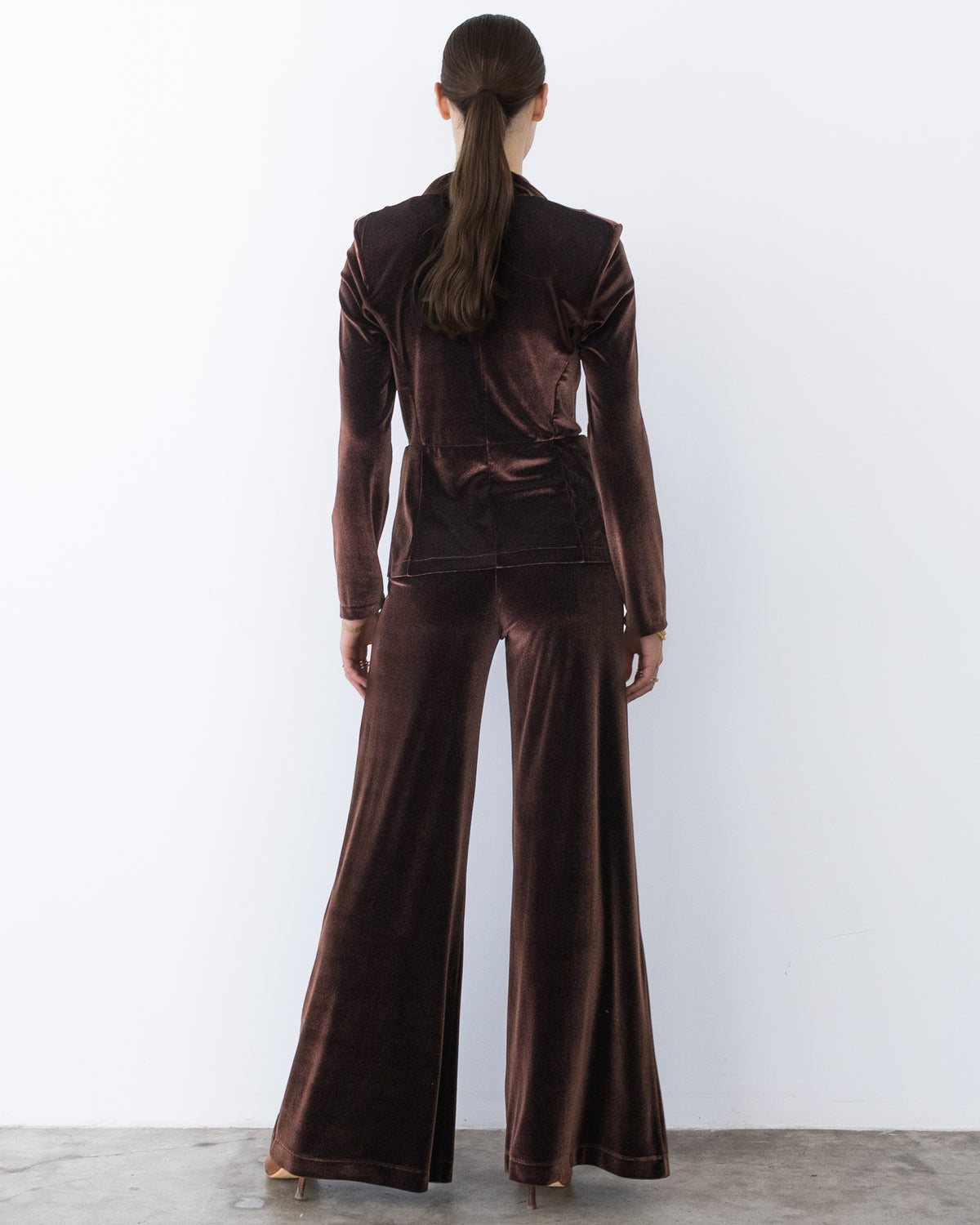 Chocolate Stretch Velvet Fitted Blazer
