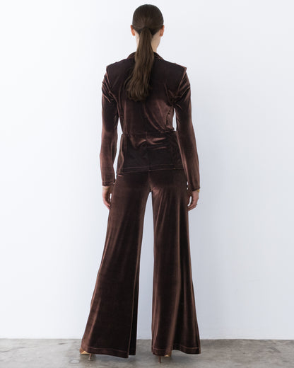 Chocolate Stretch Velvet Fitted Blazer