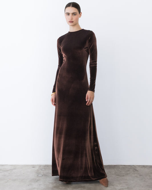 Chocolate Stretch Velvet Kate Dress