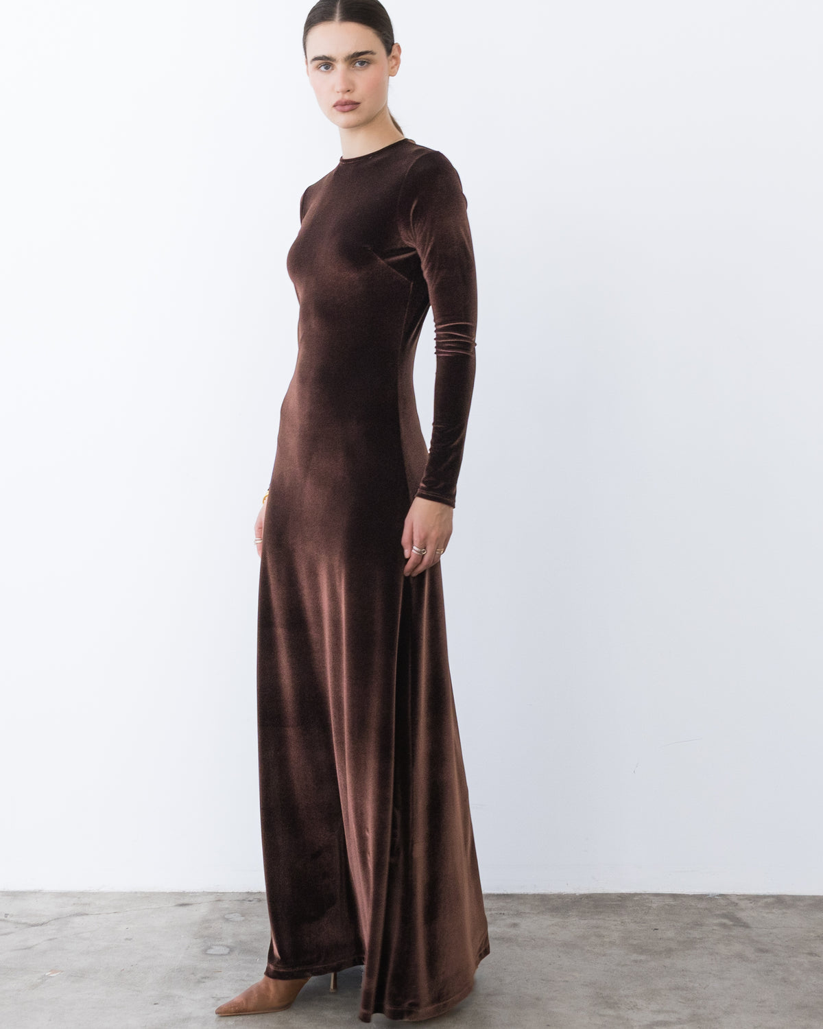 Chocolate Stretch Velvet Kate Dress