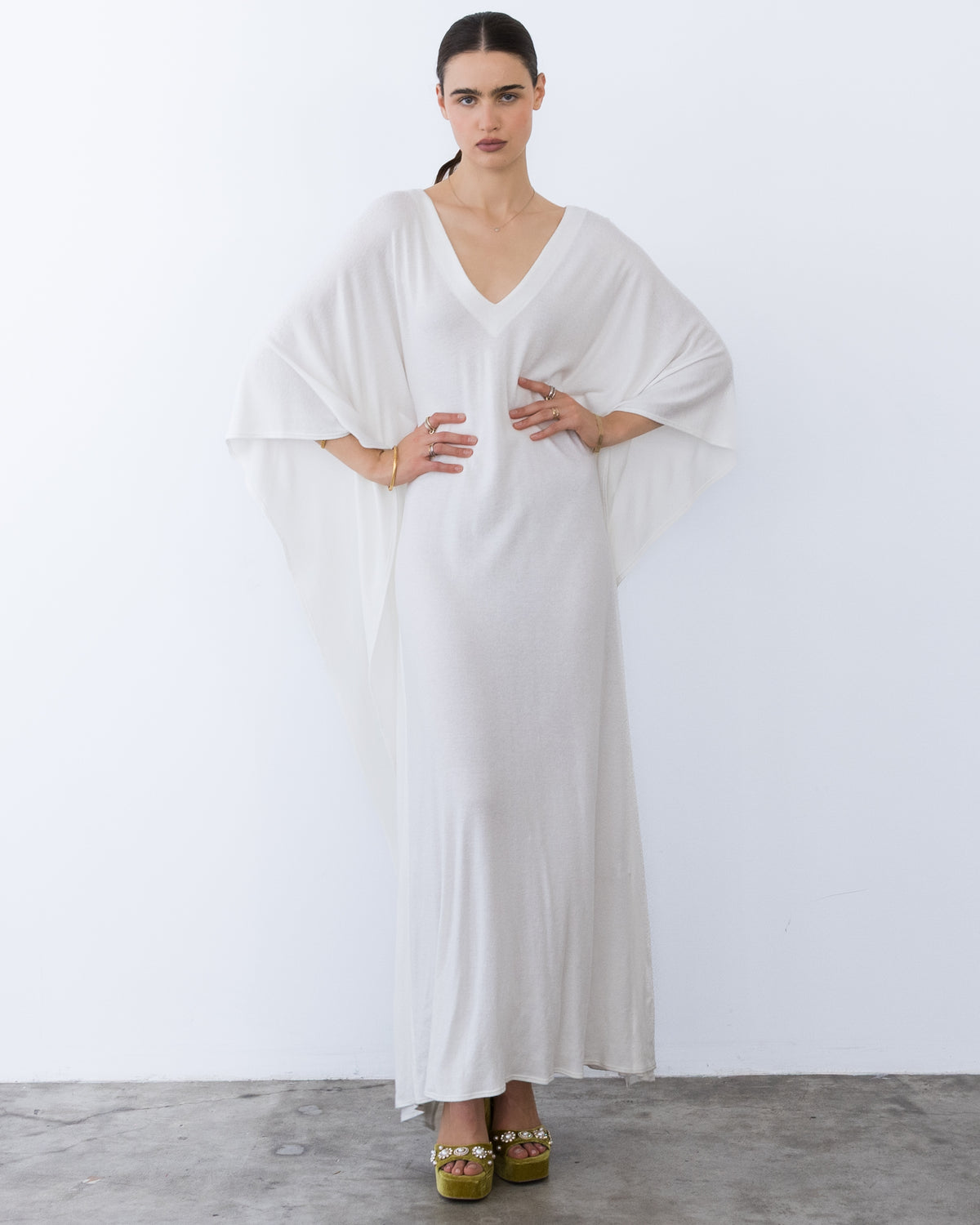 Ivory Sweater Knit Long Caftan