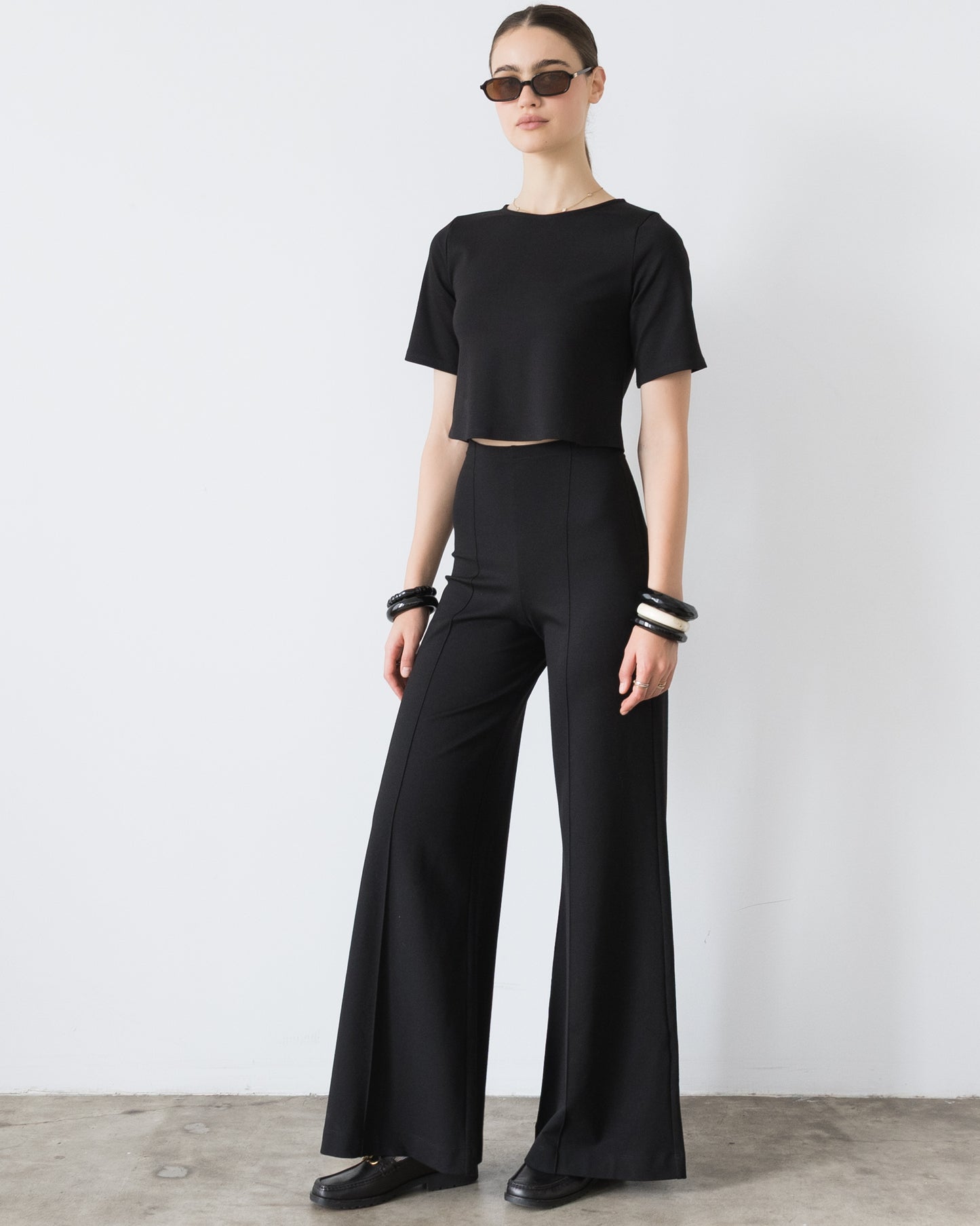 Black Ponte Short Sleeve Top