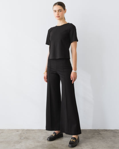 Black Ponte Knit Standard Wide Leg Pant