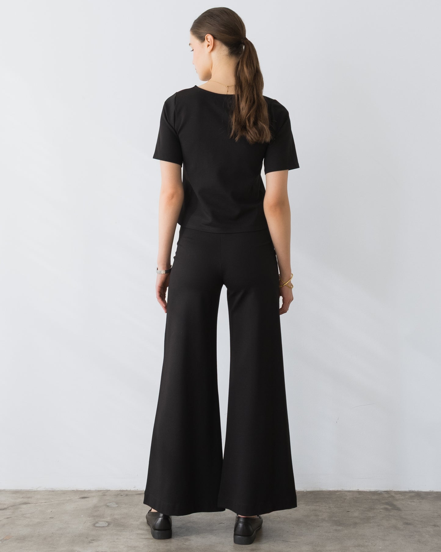 Black Ponte Knit Standard Wide Leg Pant