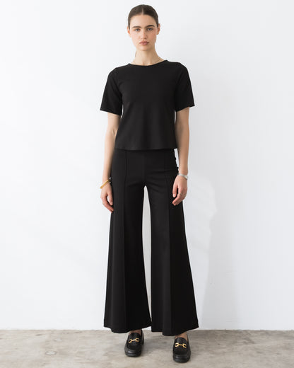 Black Ponte Knit Standard Wide Leg Pant