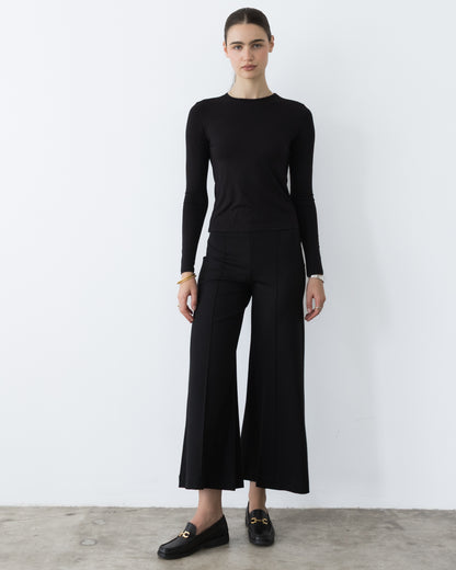 Black Ponte Knit Cropped Wide Leg Pant