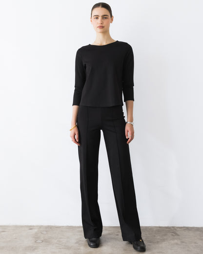 Black Ponte Knit Long Straight Leg Pant