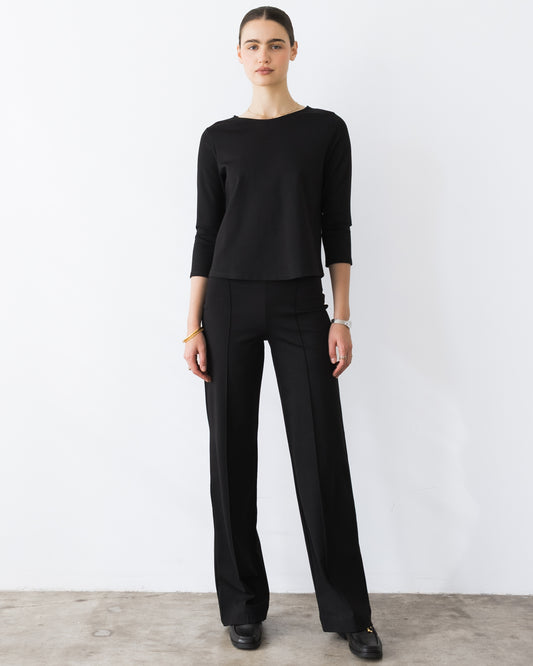 Black Ponte Knit Long Straight Leg Pant
