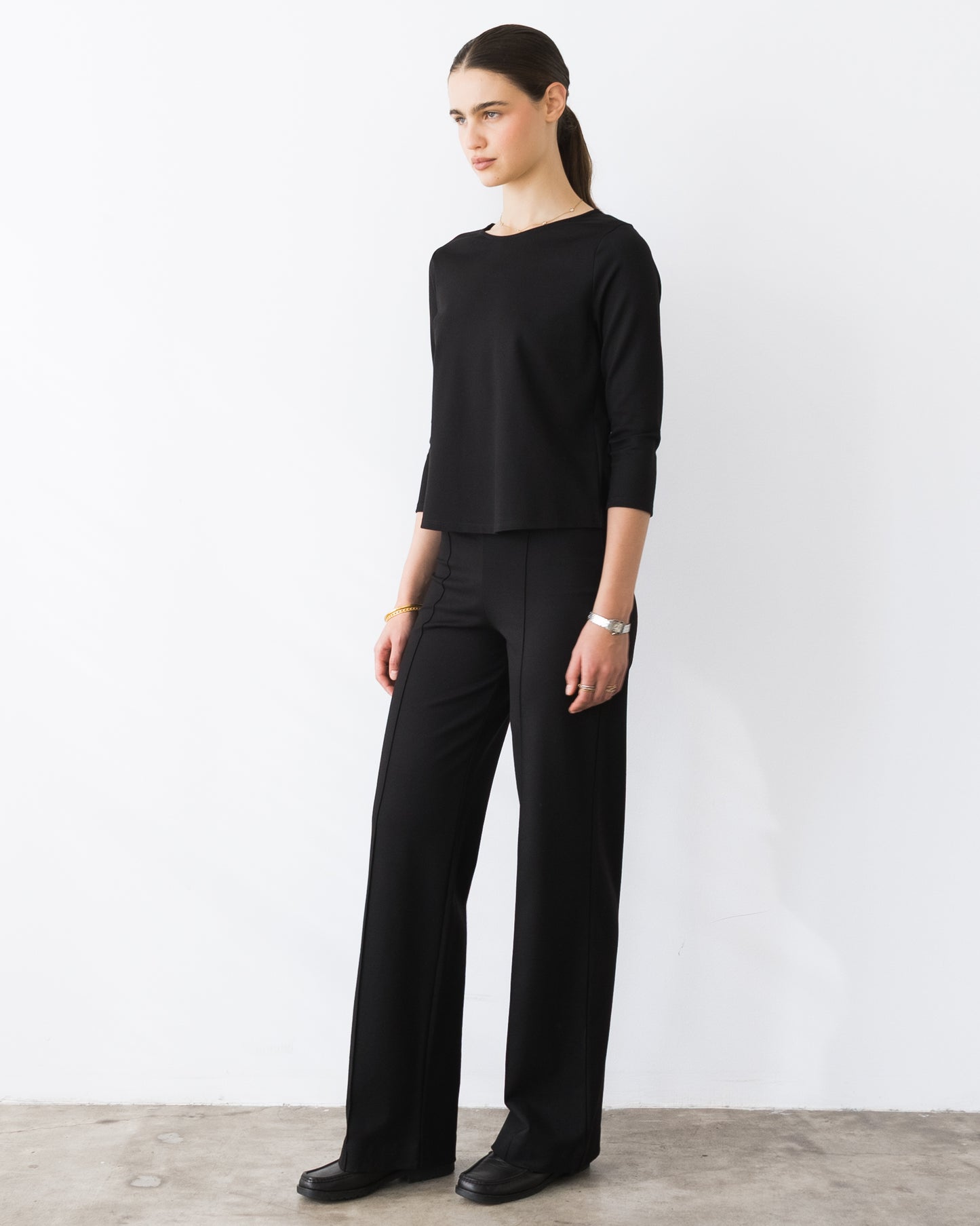 Black Ponte Knit 3/4 Sleeve Top