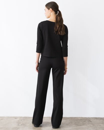 Black Ponte Knit Long Straight Leg Pant
