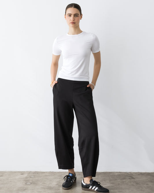 Black Ponte Knit Barrel Pant