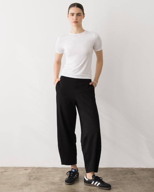 Black Ponte Knit Barrel Pant