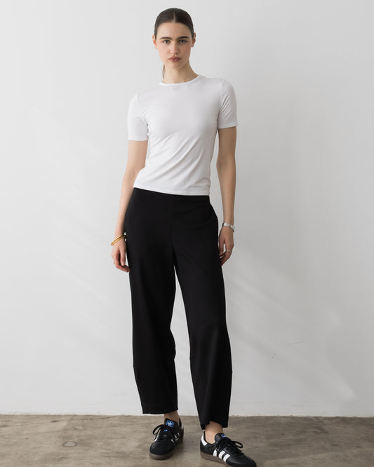 Black Ponte Knit Barrel Pant