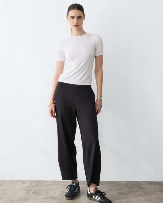 Black Ponte Knit Barrel Pant