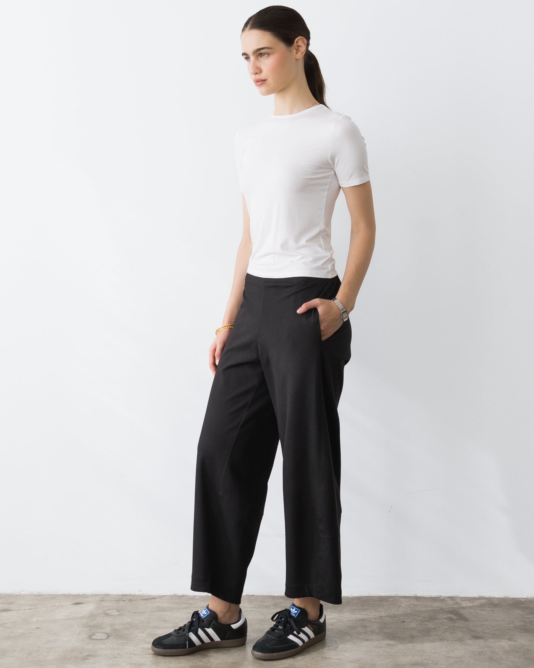 Black Ponte Knit Barrel Pant