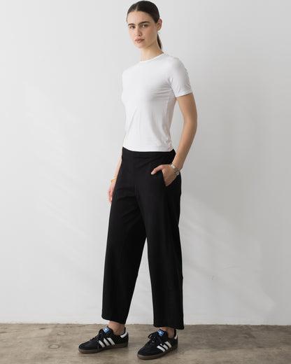 Black Ponte Knit Barrel Pant