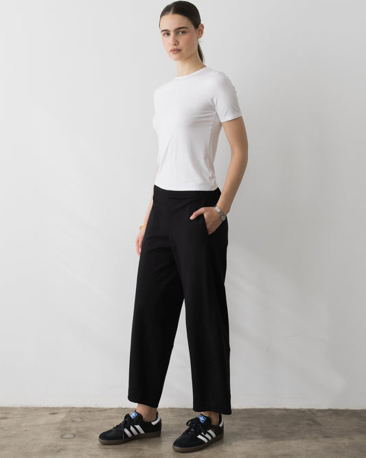 Black Ponte Knit Barrel Pant