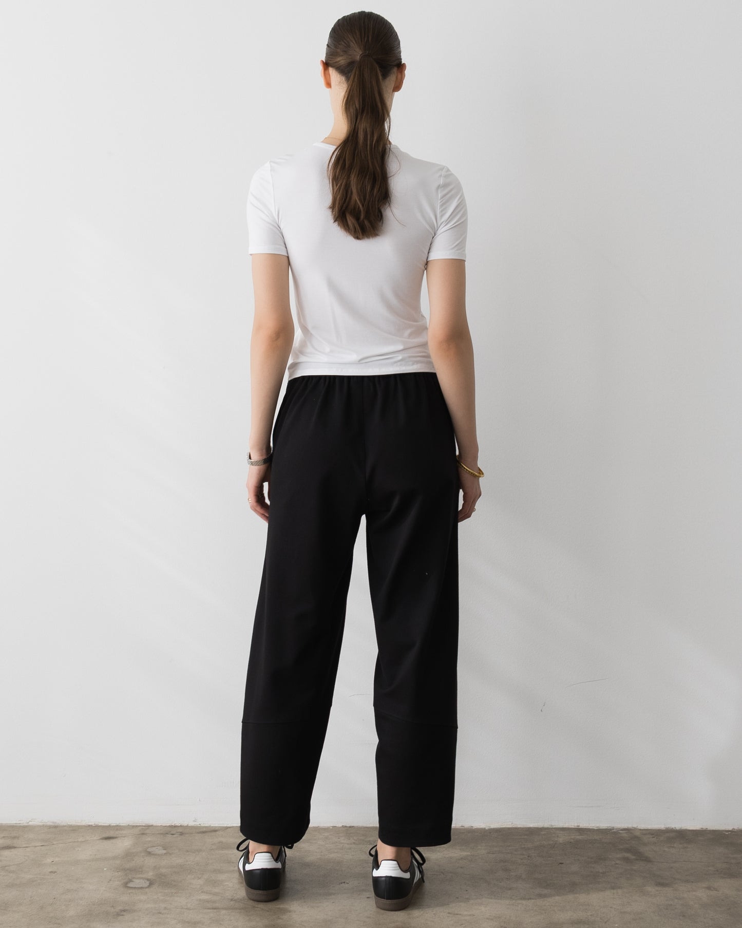 Black Ponte Knit Barrel Pant