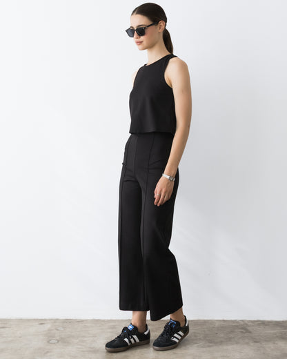 Black Ponte Knit Cropped Straight Leg Pant