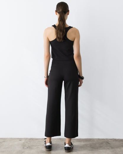 Black Ponte Knit Cropped Straight Leg Pant