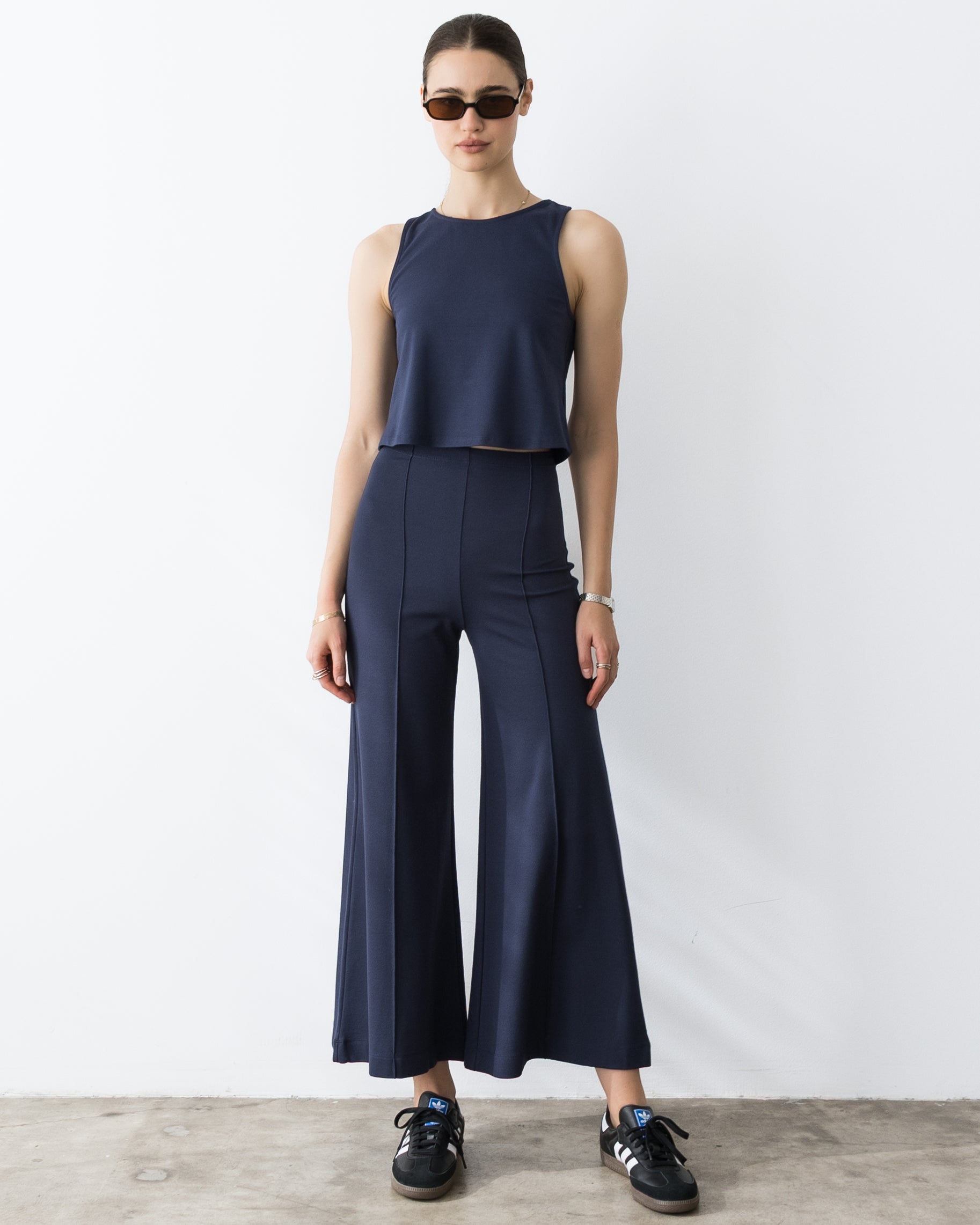 Navy Ponte Knit Cropped Wide Leg Pant | Ripley Rader