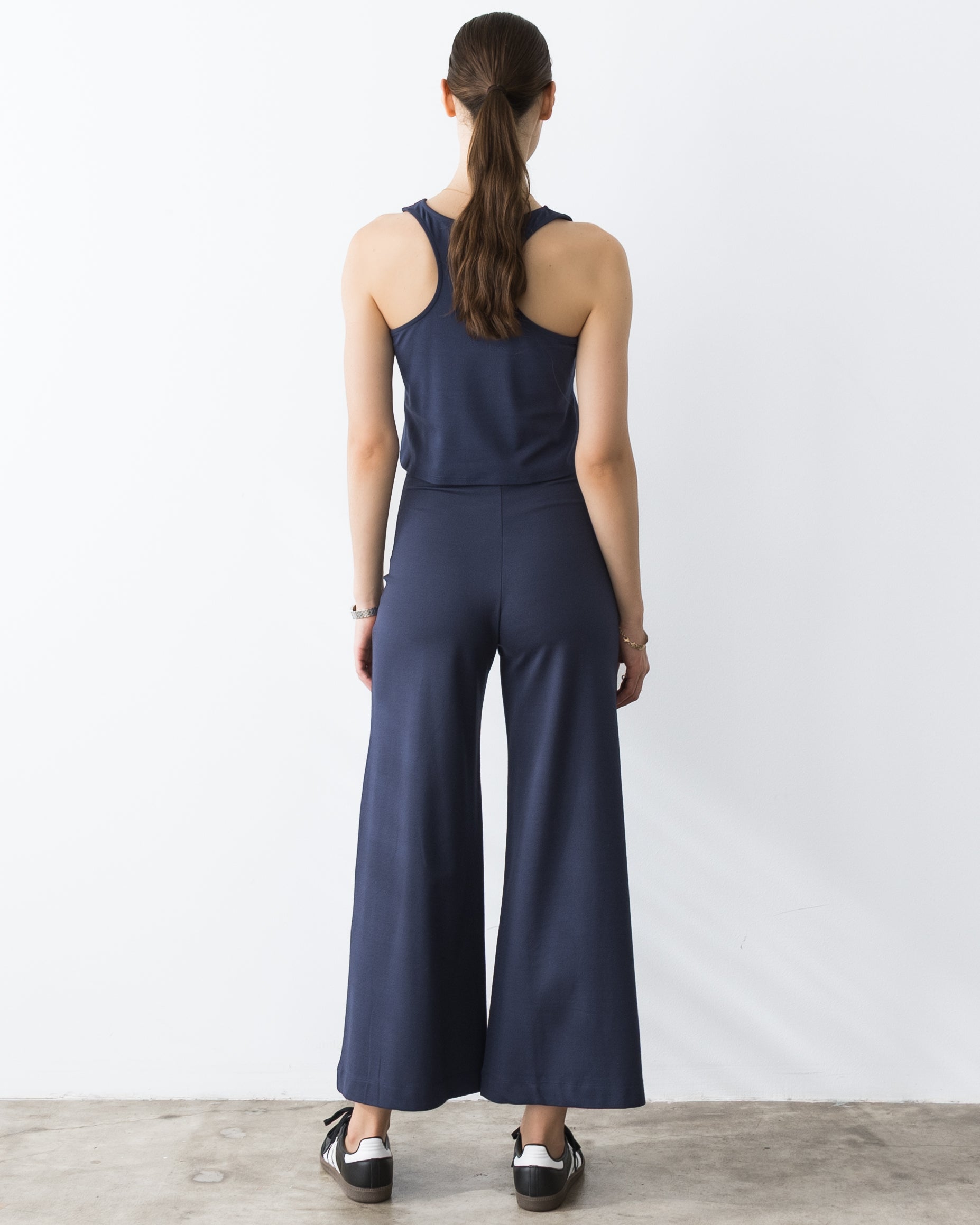 Navy Ponte Knit Cropped Wide Leg Pant | Ripley Rader