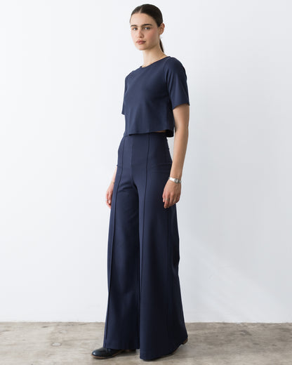 Navy Ponte Knit Short Sleeve Top