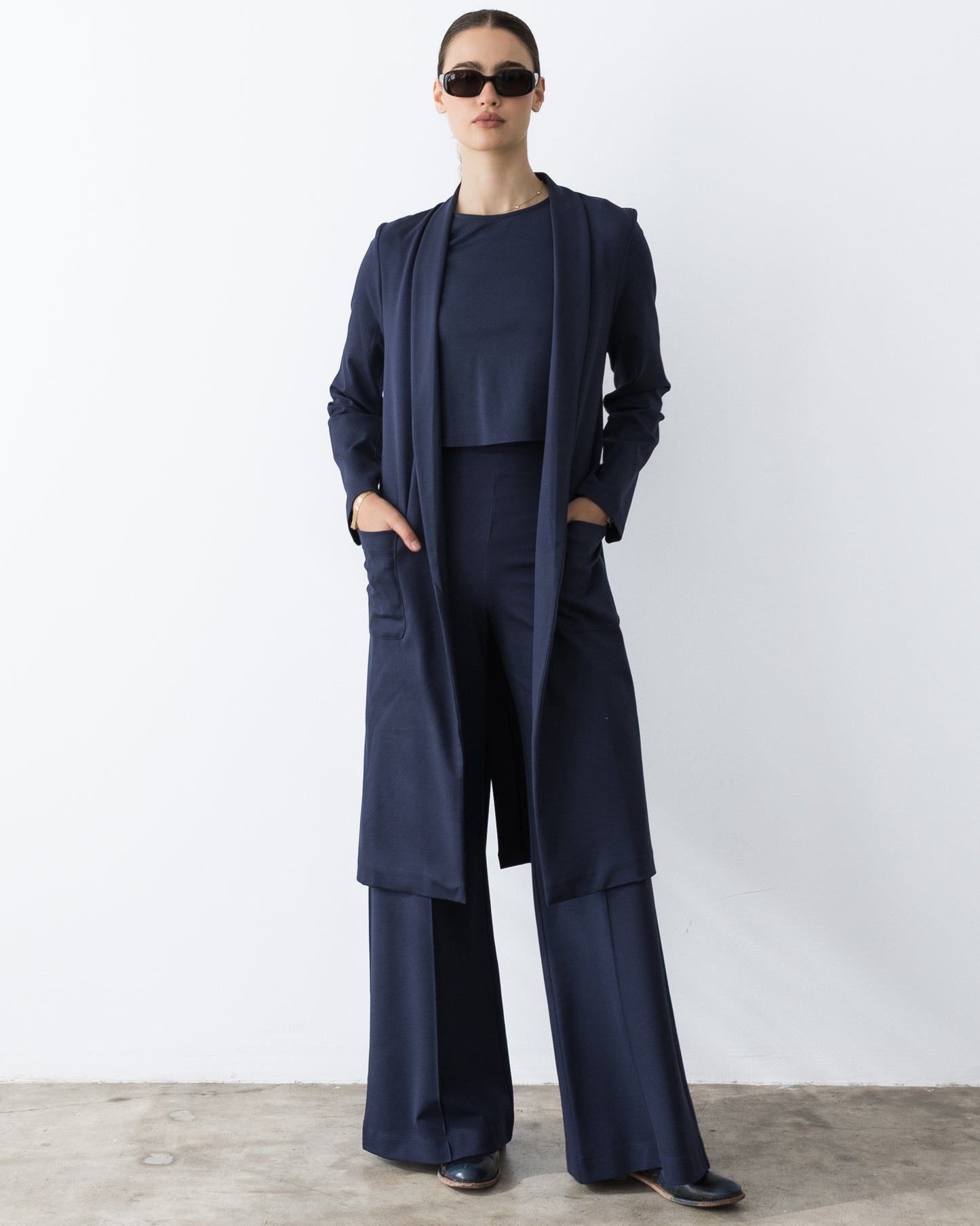 Navy Ponte Knit Smoking Jacket