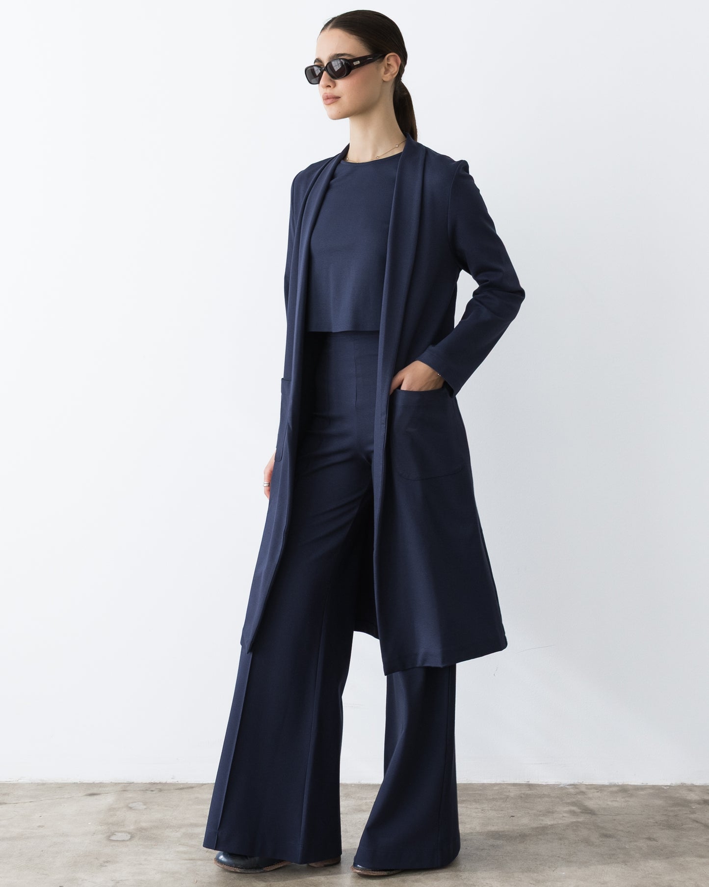 Navy Ponte Knit Smoking Jacket