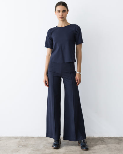 Navy Ponte Knit Standard Wide Leg Pant