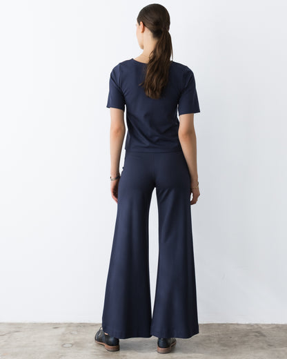 Navy Ponte Knit Extended Short Sleeve Top