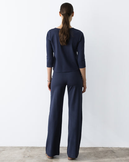 Navy Ponte Knit 3/4 Sleeve Top