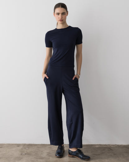 Navy Ponte Knit Barrel Pant