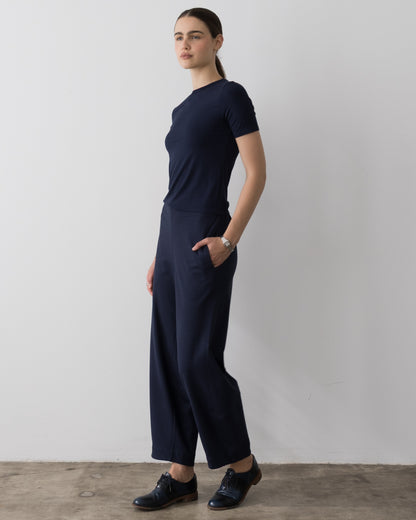 Navy Ponte Knit Barrel Pant