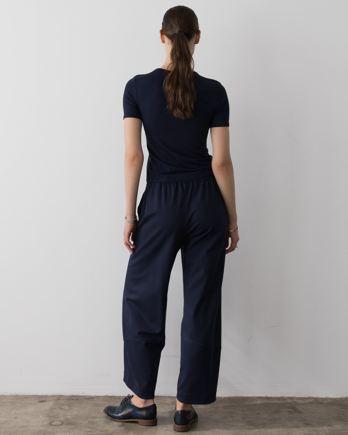 Navy Ponte Knit Barrel Pant