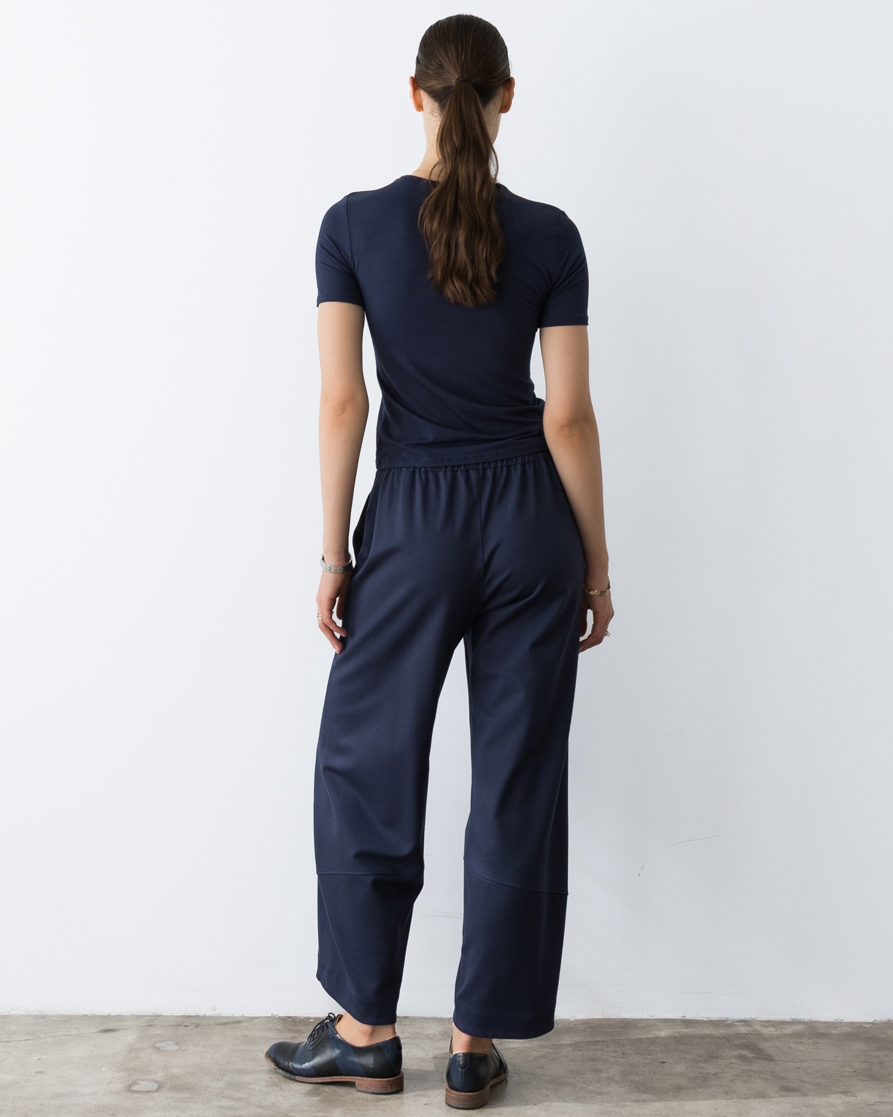 Navy Ponte Knit Barrel Pant – view 3