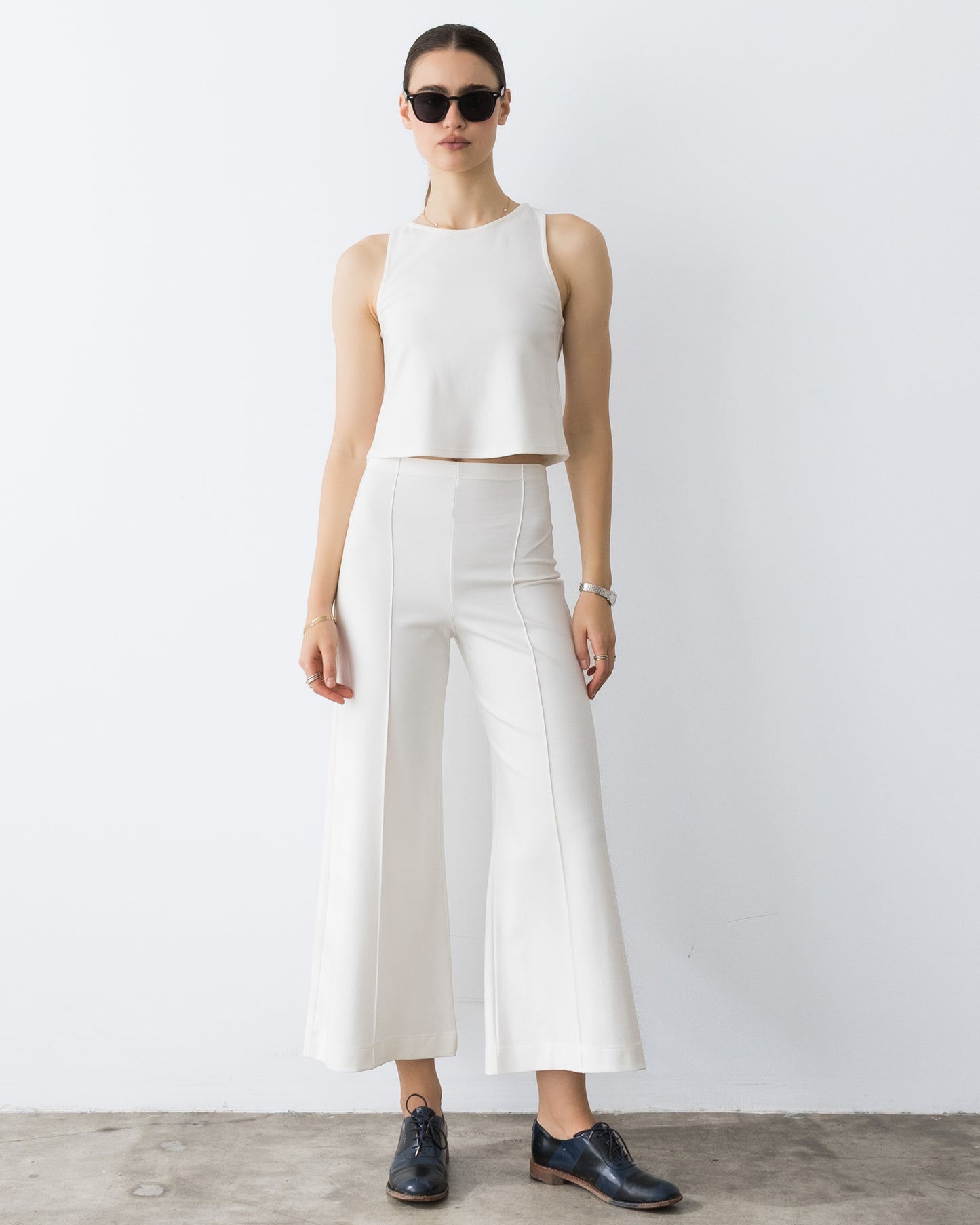 Off-White Ponte Knit Cropped Wide Leg Pant