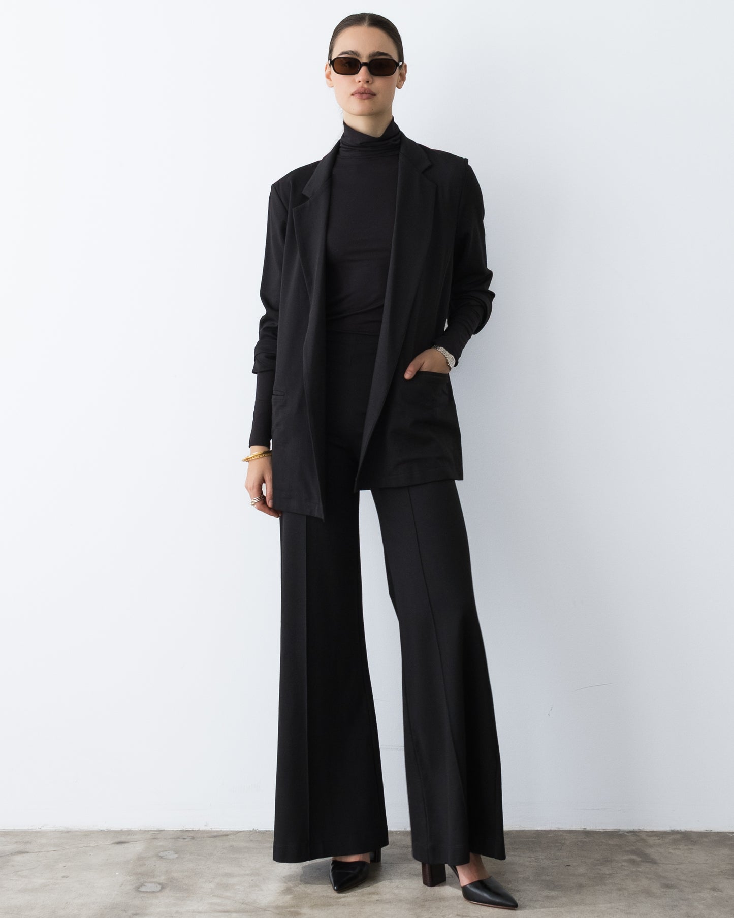 Black Ponte Knit Oversized Blazer