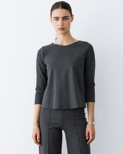 Charcoal Ponte Knit 3/4 Sleeve Top