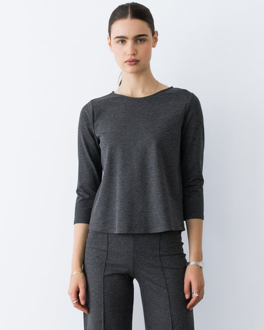 Charcoal Ponte Knit 3/4 Sleeve Top