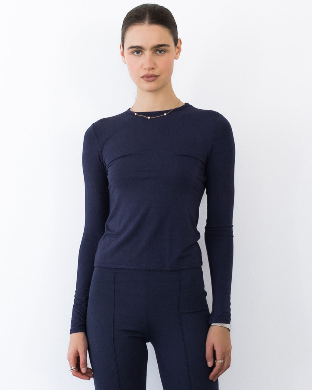 Navy Modal Fitted Long Sleeve Tee