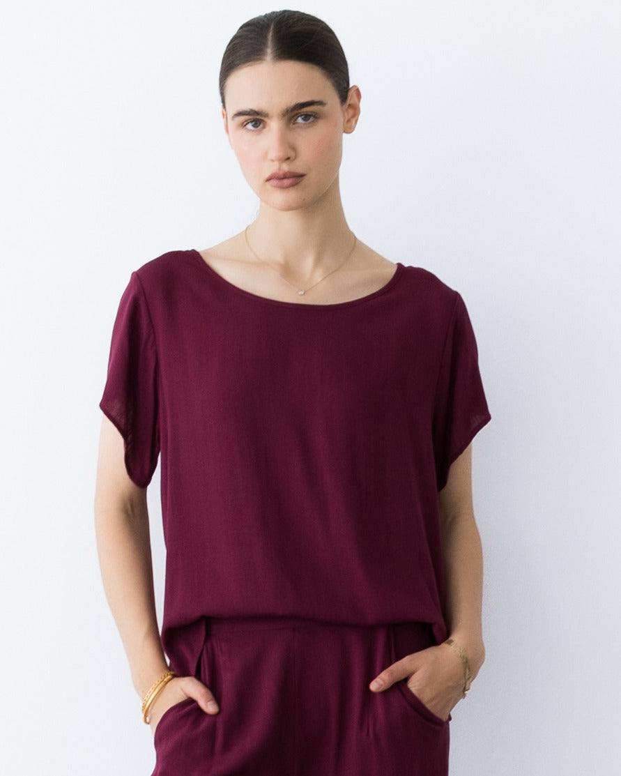Wine Linen Blend Everyday T-Shirt