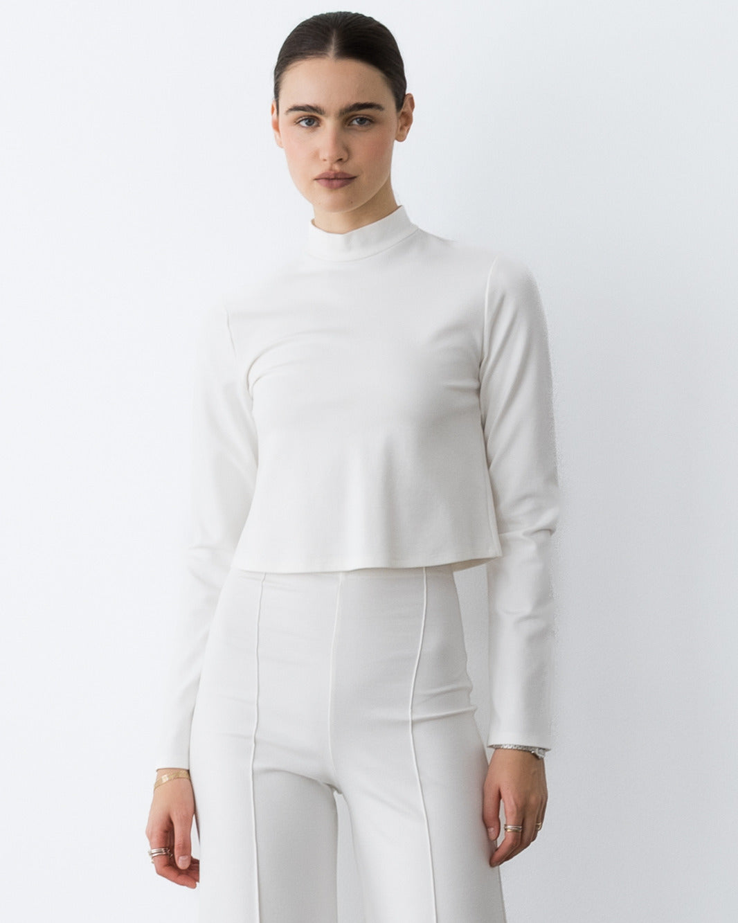 Off-White Ponte Knit Mock Turtleneck Top