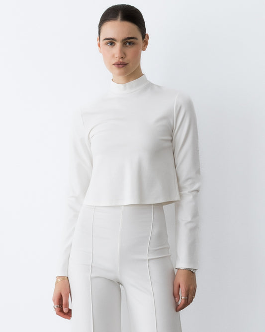 Off-White Ponte Knit Mock Turtleneck Top