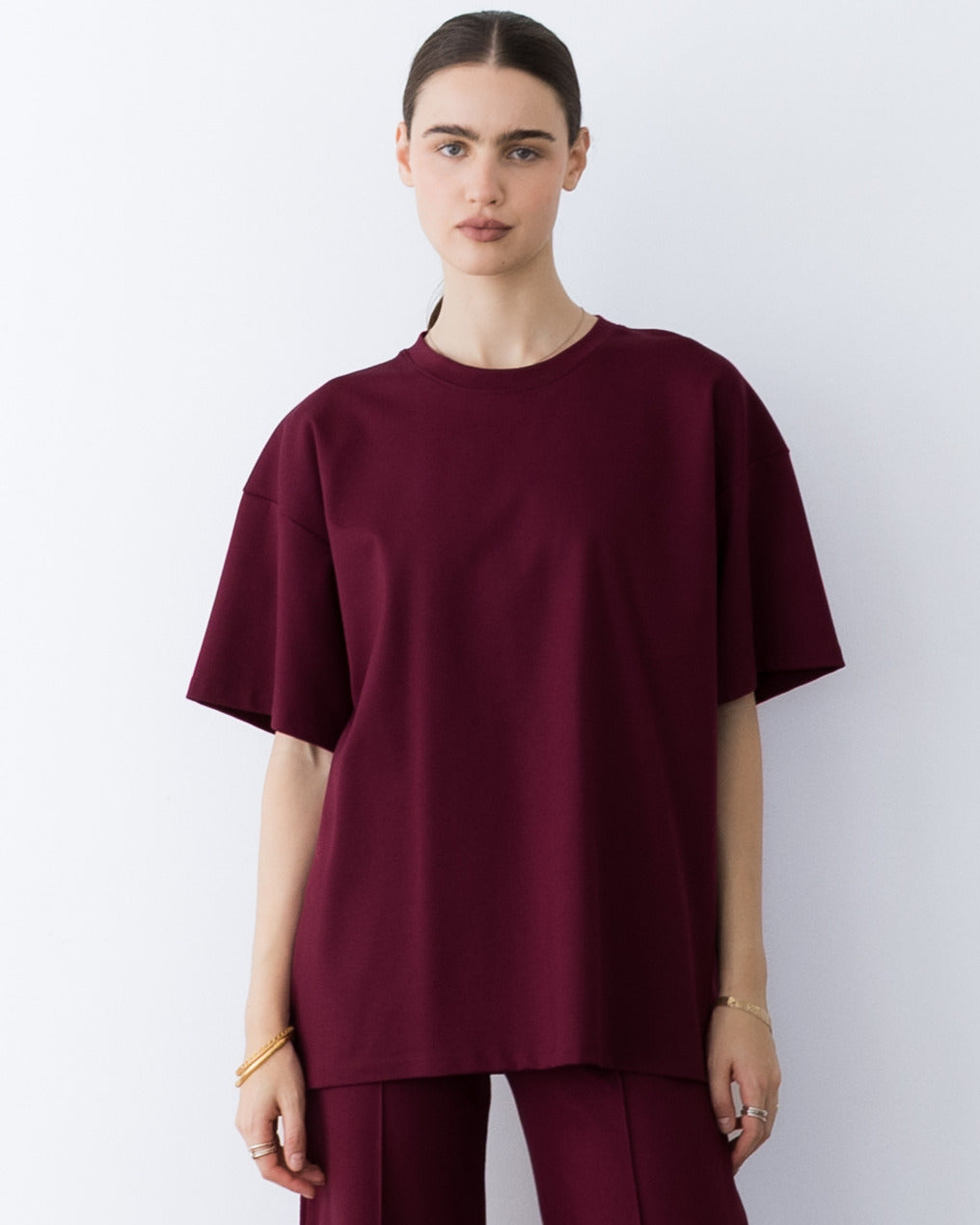 Wine Ponte Knit Big Shirt