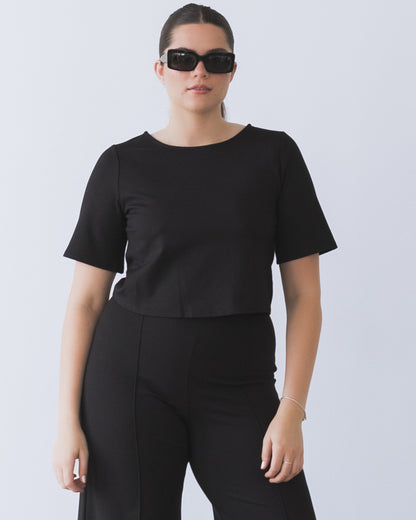 Black Ponte Short Sleeve Top