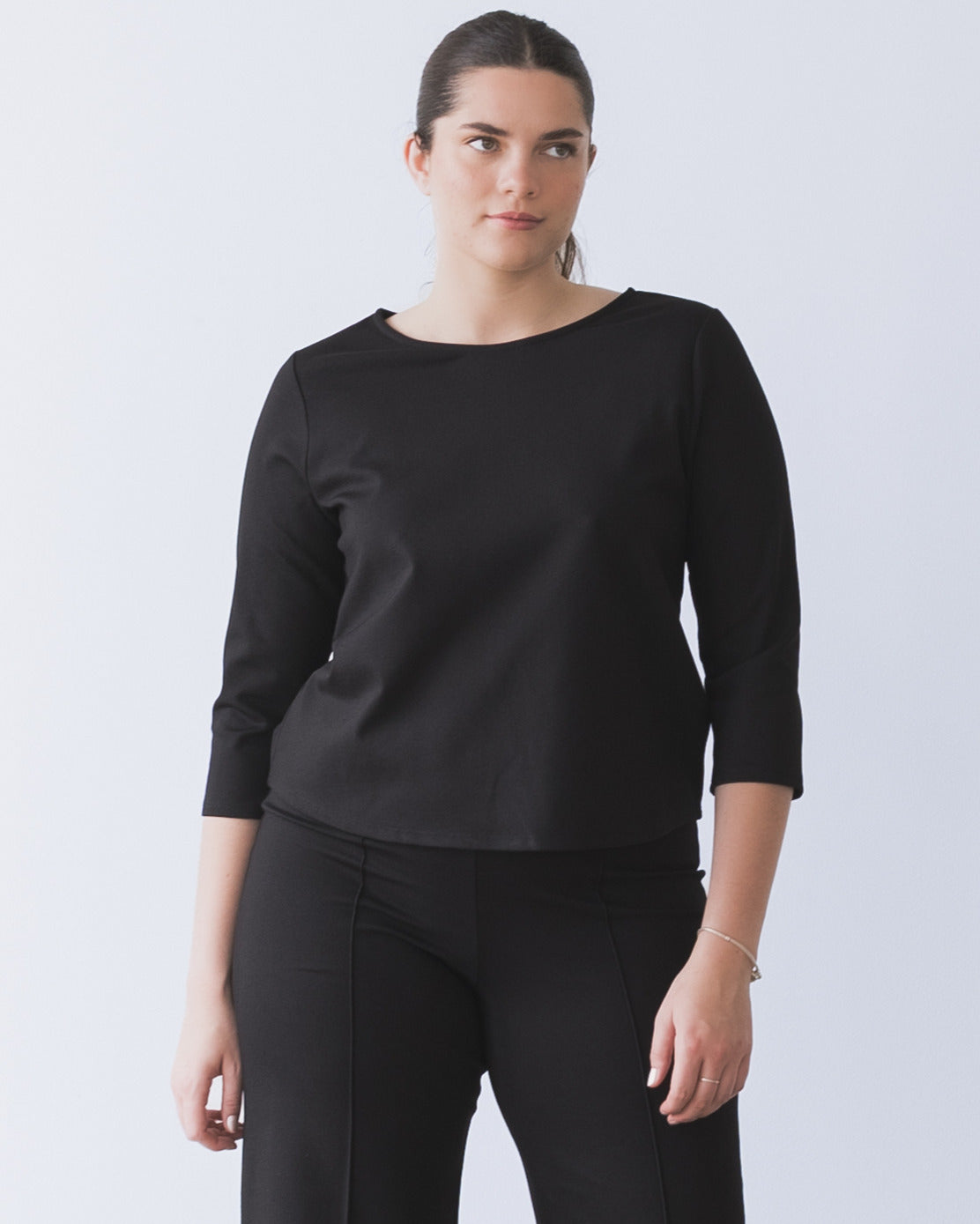 Black Ponte Knit 3/4 Sleeve Top