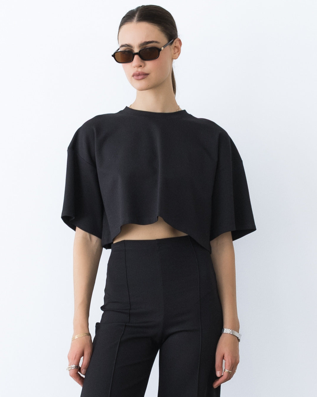 Black Ponte Knit Crop Top