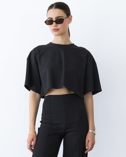 Black Ponte Knit Crop Top